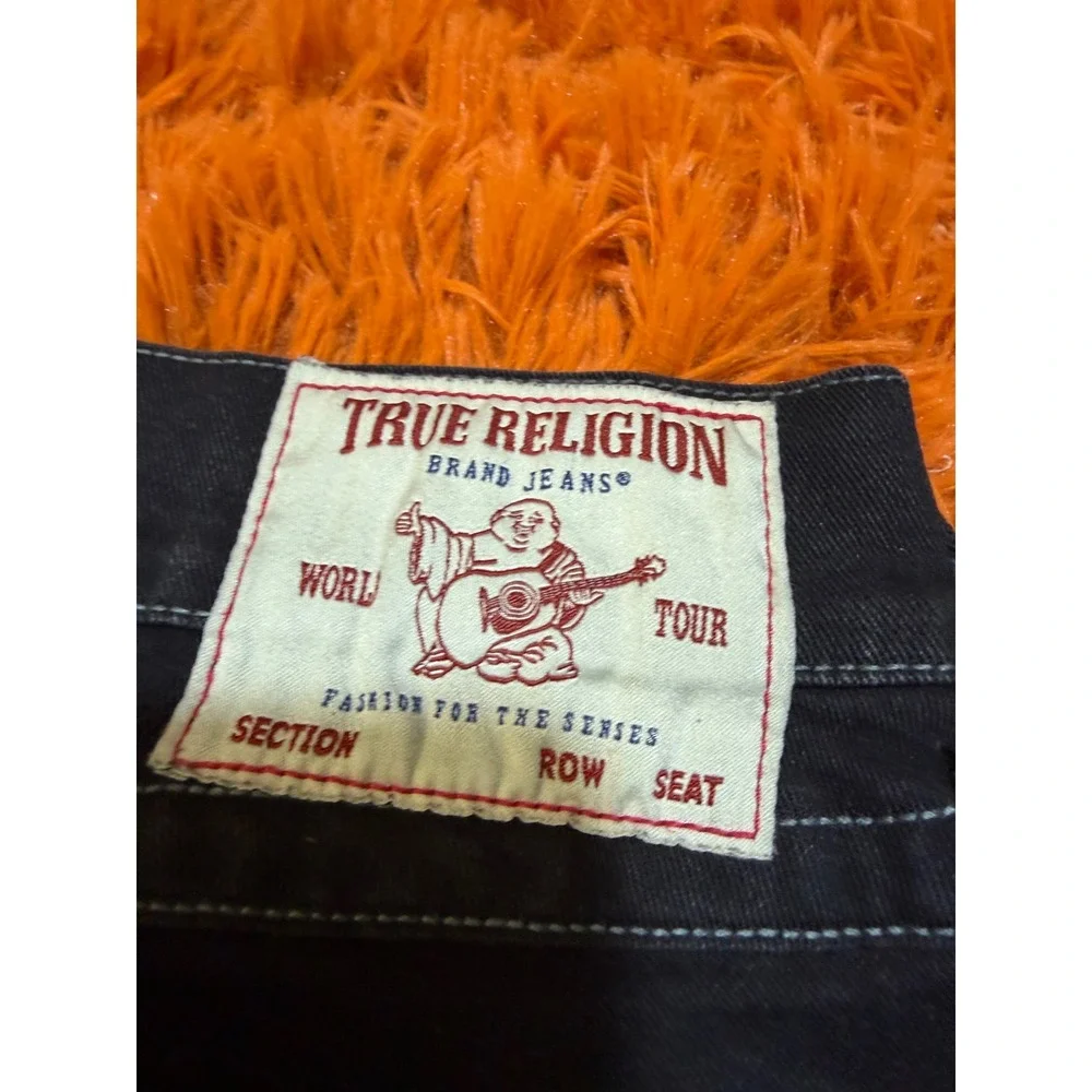 True Religion Ricky Relaxed Straight Black Jeans Mens 34 Horseshoe Stitch